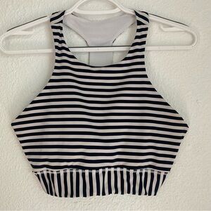 Athleta navy blue and white stripe workout sports bra T back size S